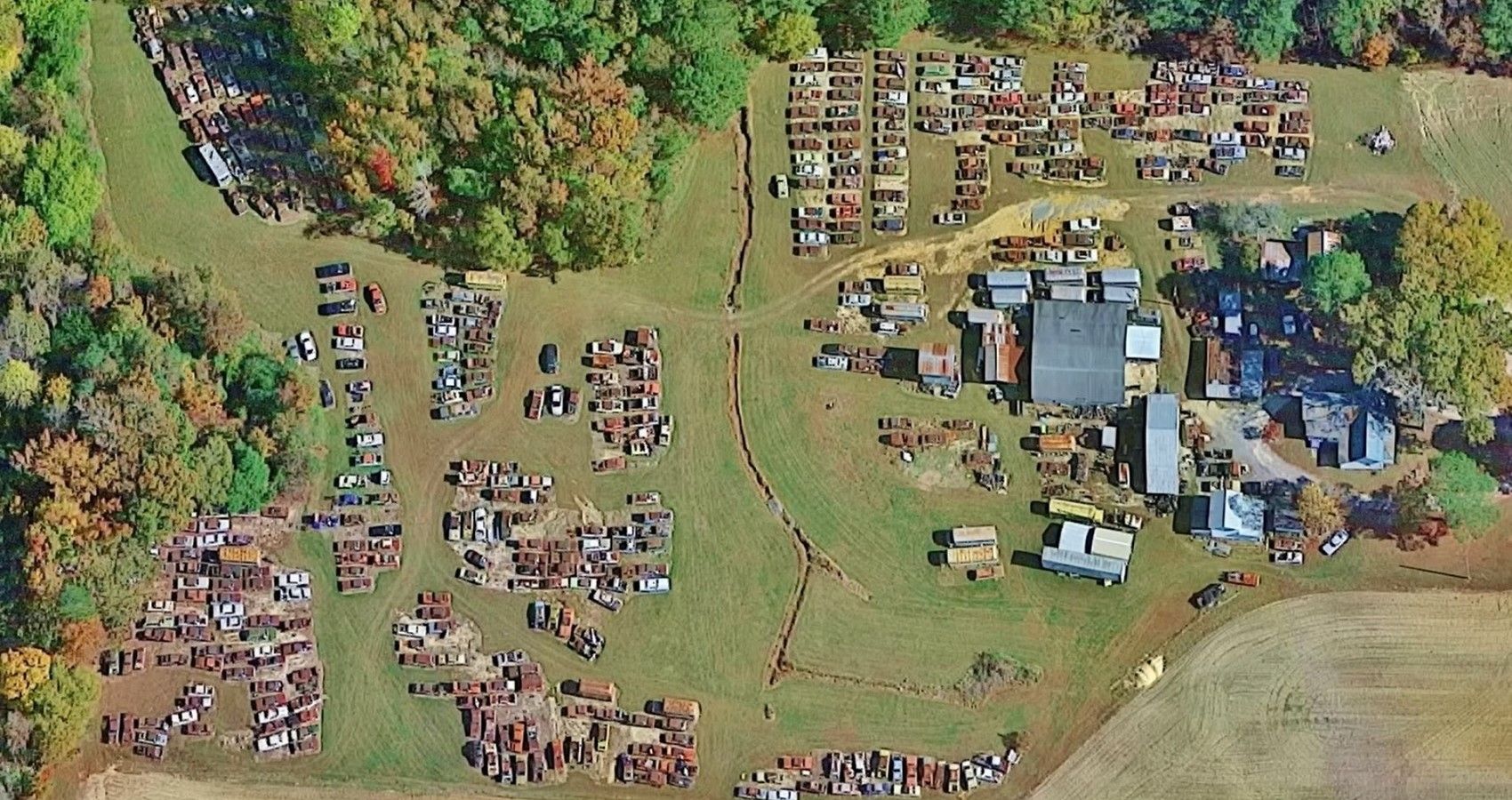 Mopar Salvage Yard in North Carolina, aerial photo