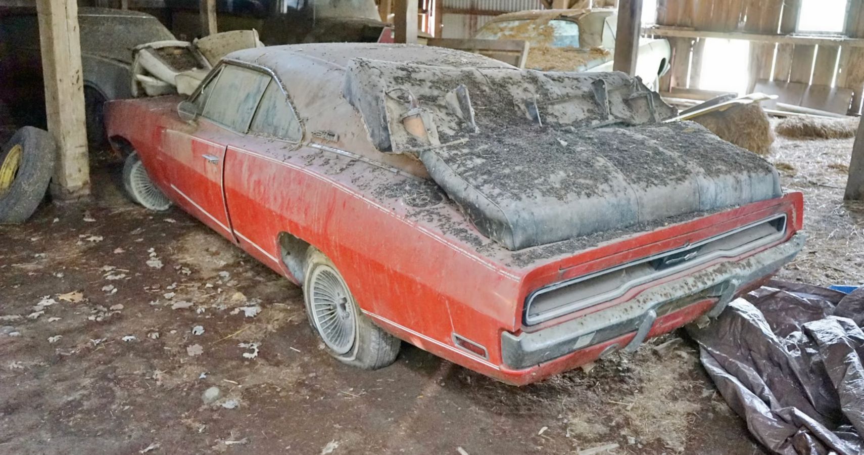 Red 1970 Dodge Charger R/T Barn Find