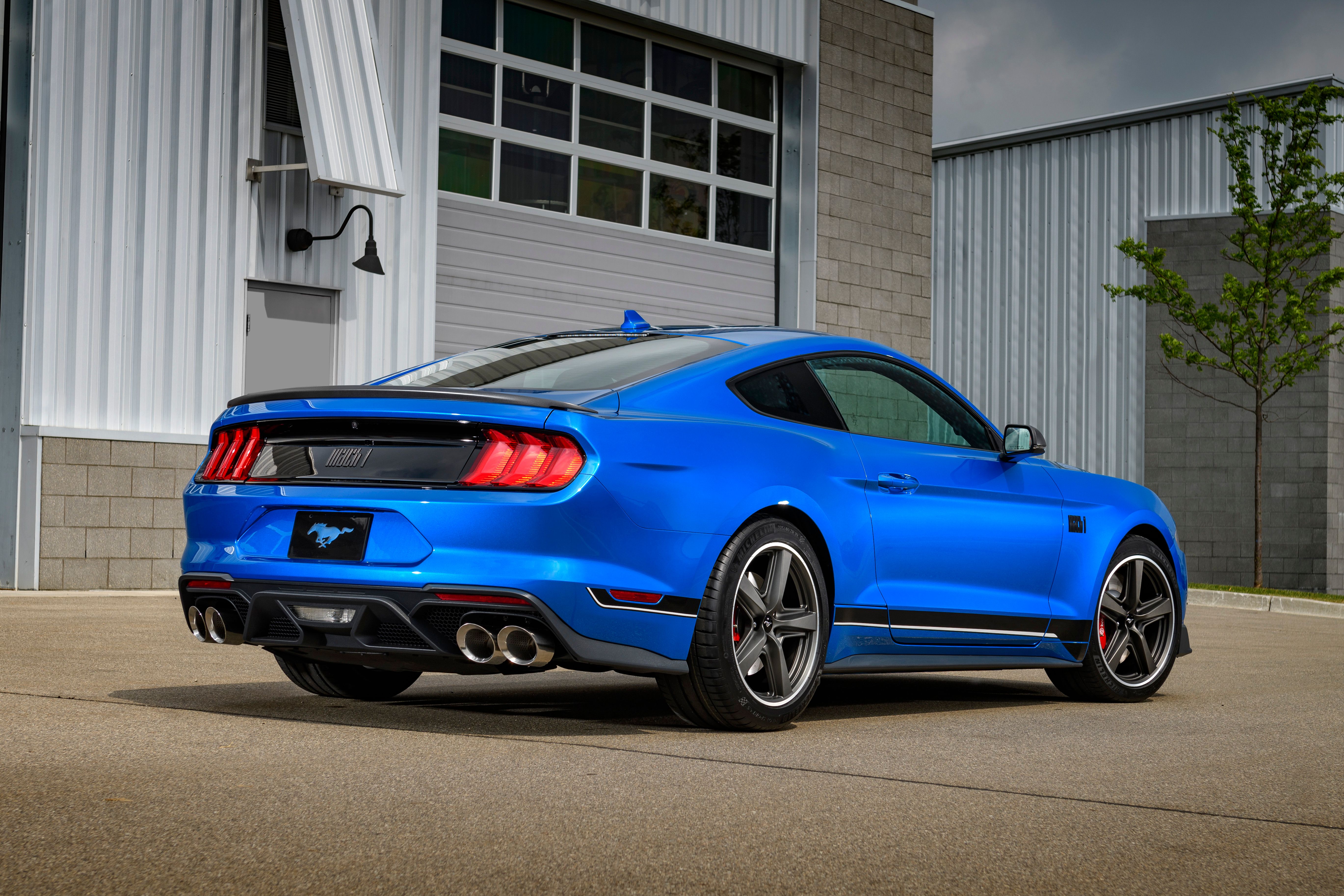 Rear view of the 2021 Mustang Mach 1