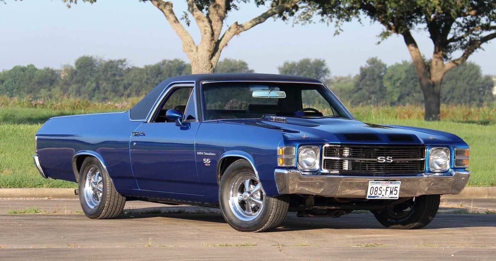 A blue 1971 Chevrolet El Camino SS parked