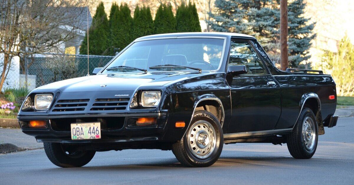 A black 1982 Dodge Rampage parked