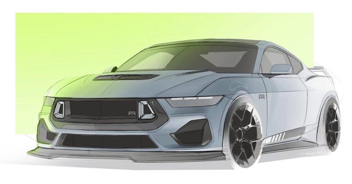 2024 Ford Mustang RTR realistic sketch front third quarter view