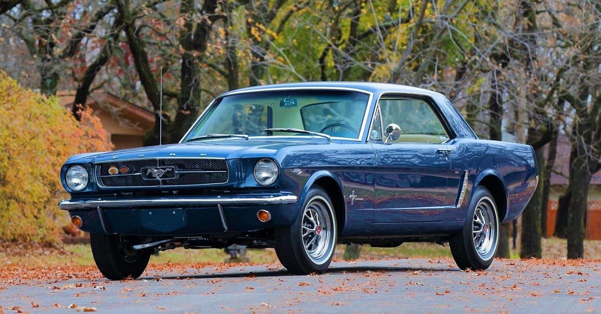 Blue 1965 Ford Mustang Parked on the Road