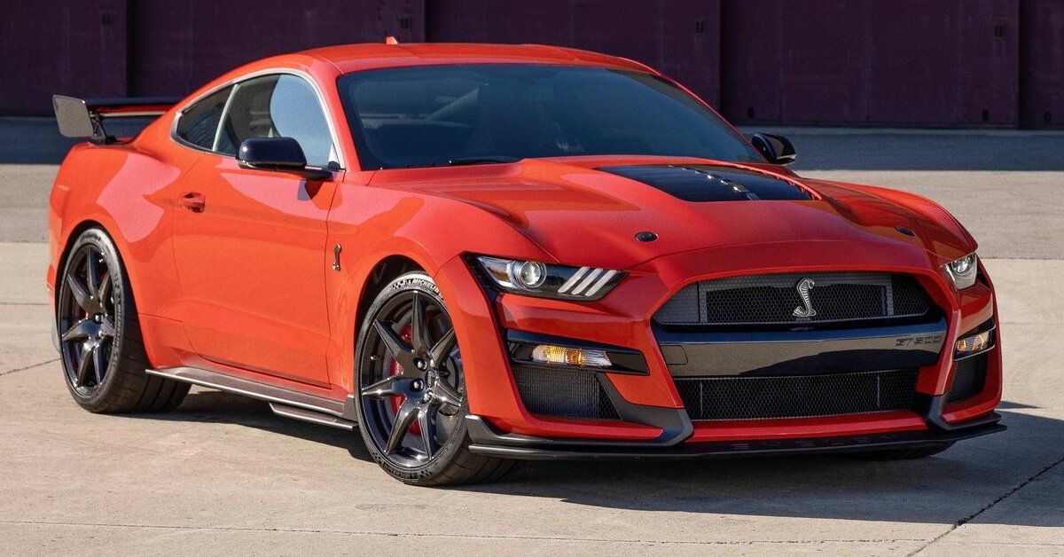 A red 2022 Ford Mustang Shelby GT500 parked