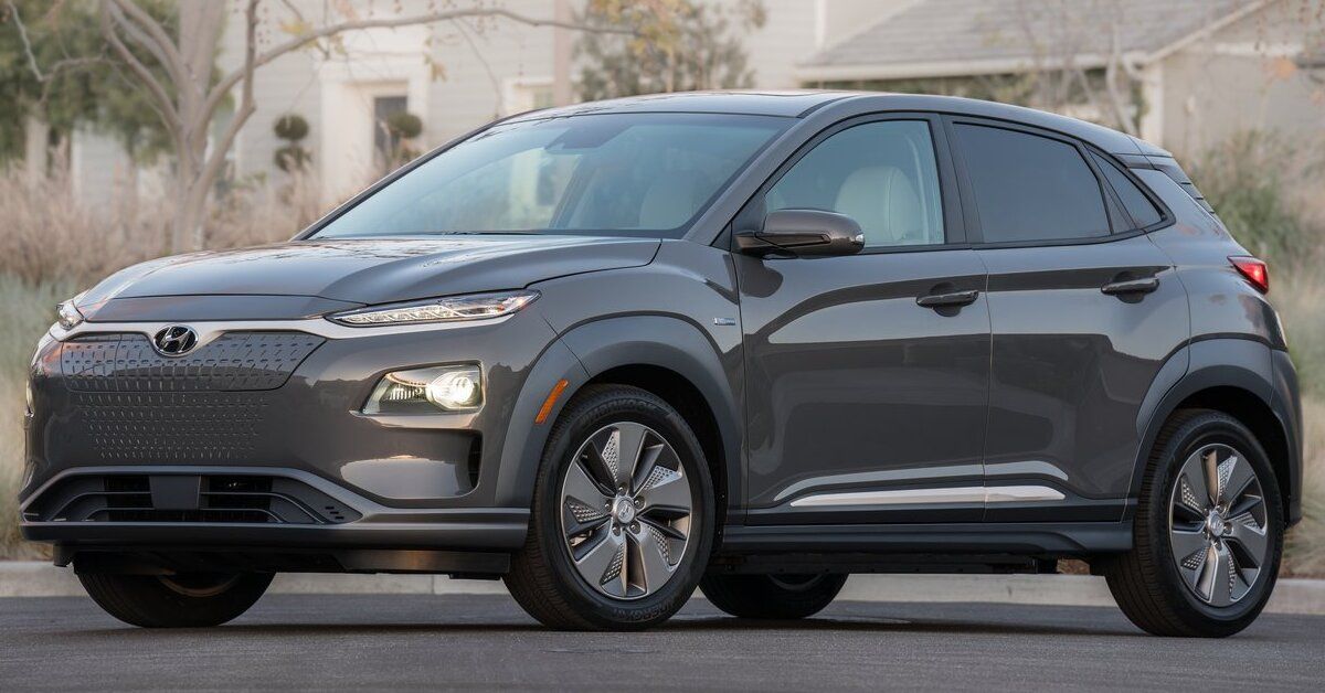 A gray 2019 Hyundai Kona Electric parked