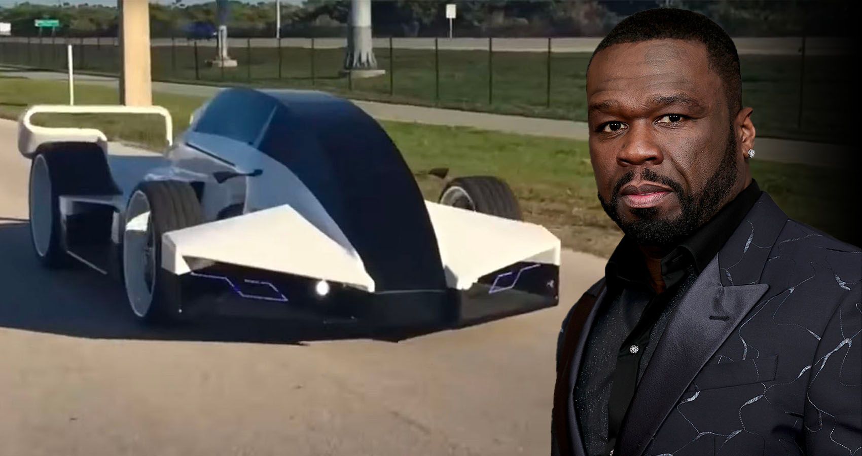 50 Cent With White Lightening Jet Car Front