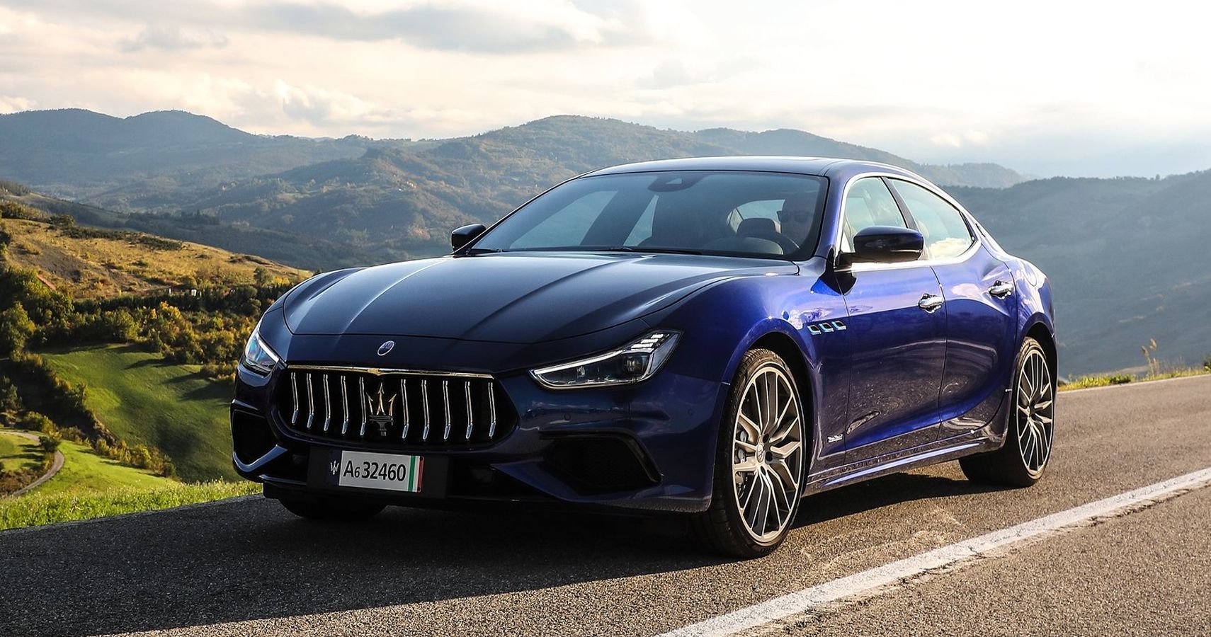 Maserati Ghibli Front Quarter Blu Emozione Driving