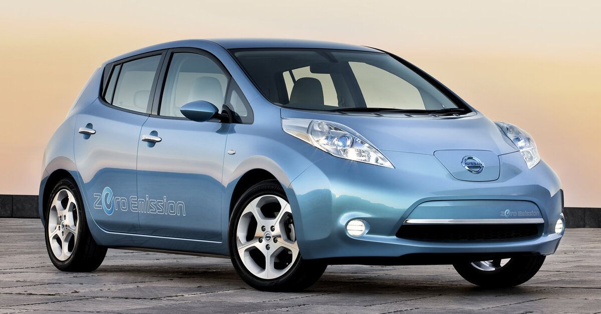 A blue 2011 Nissan Leaf parked