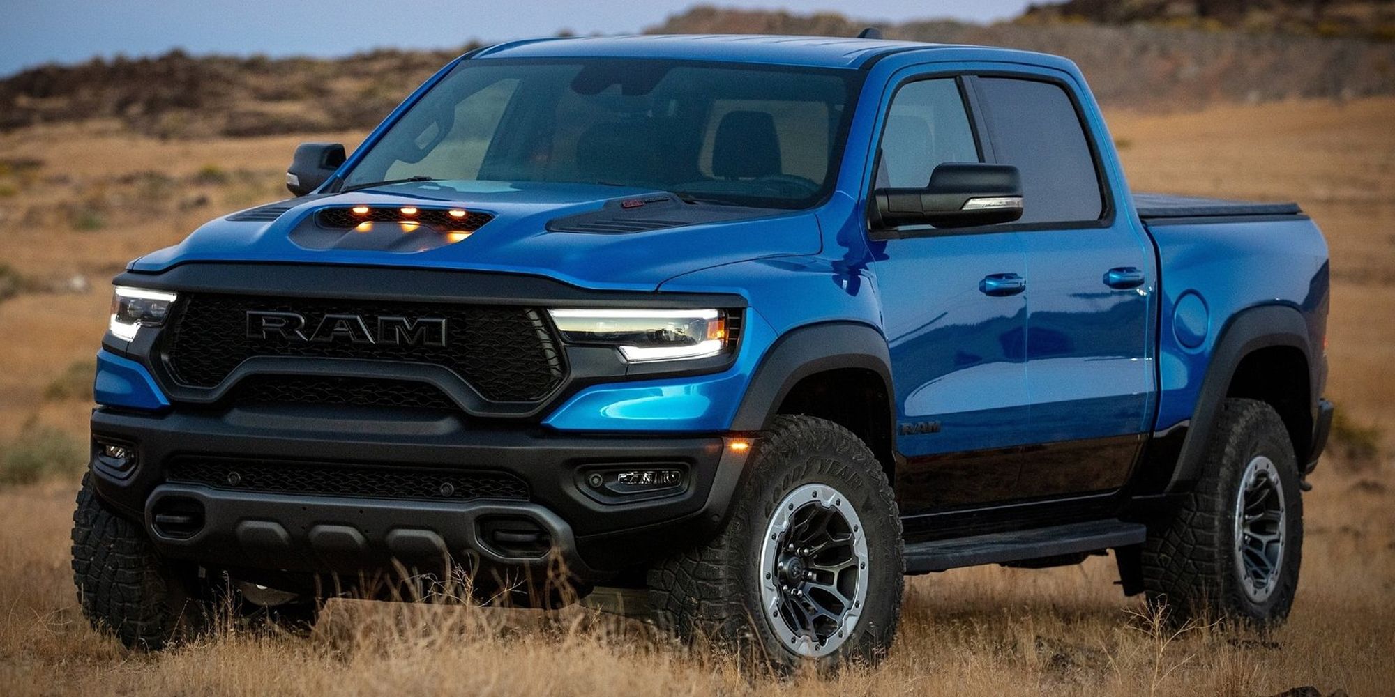 Ram TRX Front Quarter Hydro Blue