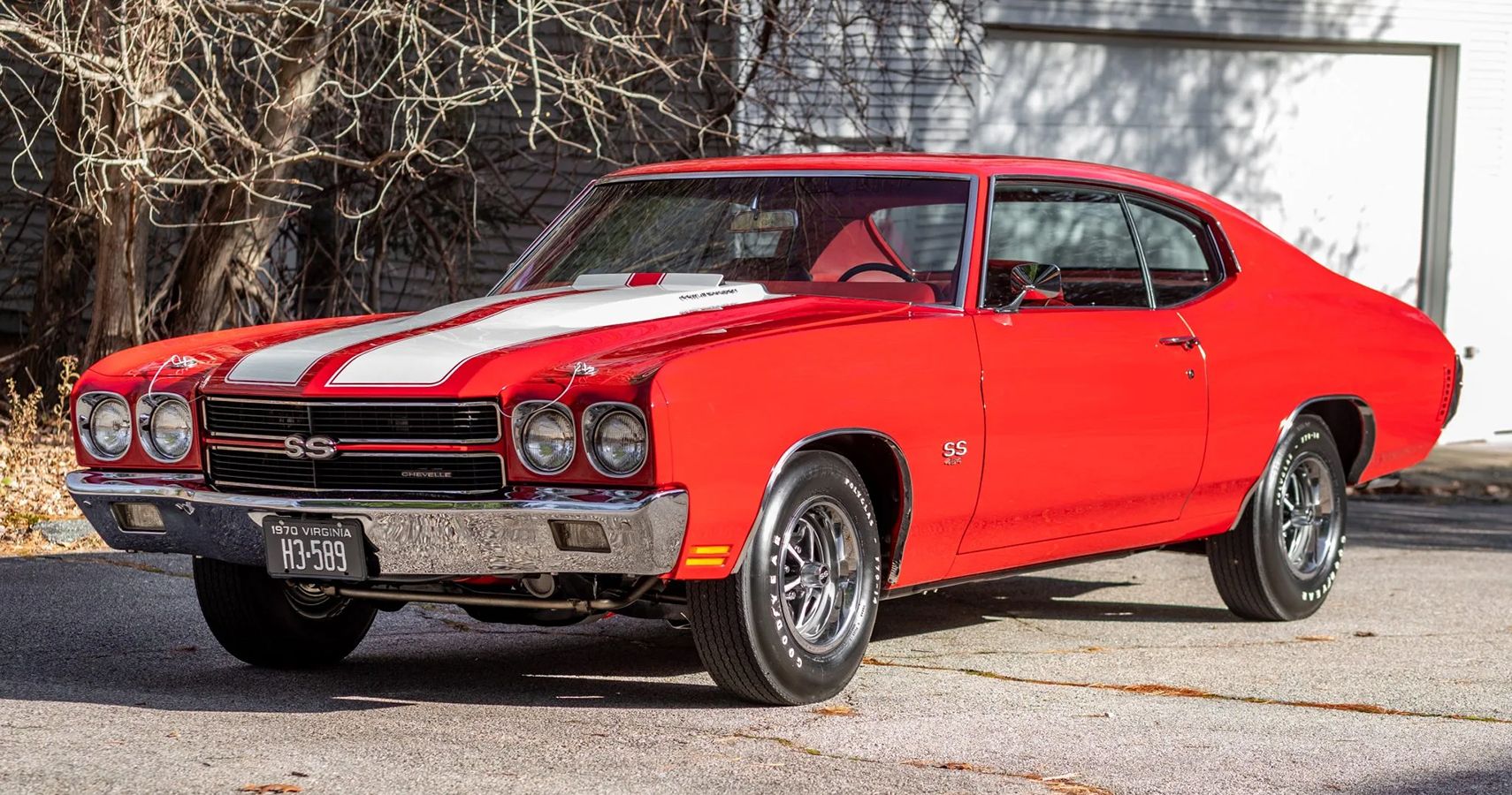 Red Chevy Chevelle muscle car parked