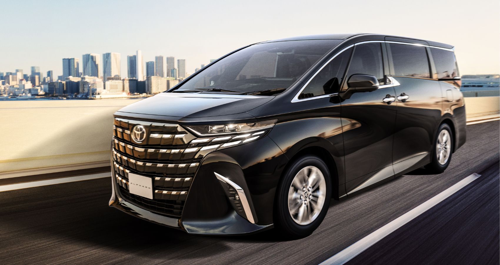 Front quarter view of 2024 Toyota Alphard