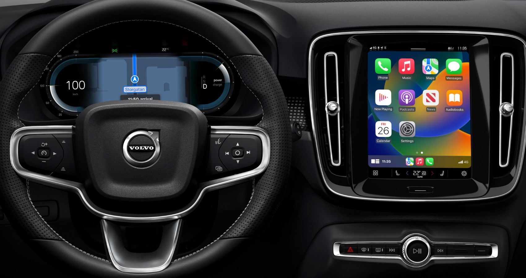Driver display and main infotainment screen of the 2023 Volvo Apple CarPlay OTA Update