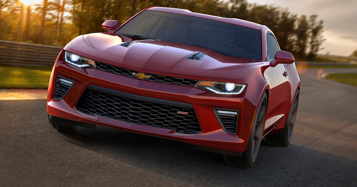 Red 2016 Chevrolet Camaro SS on track