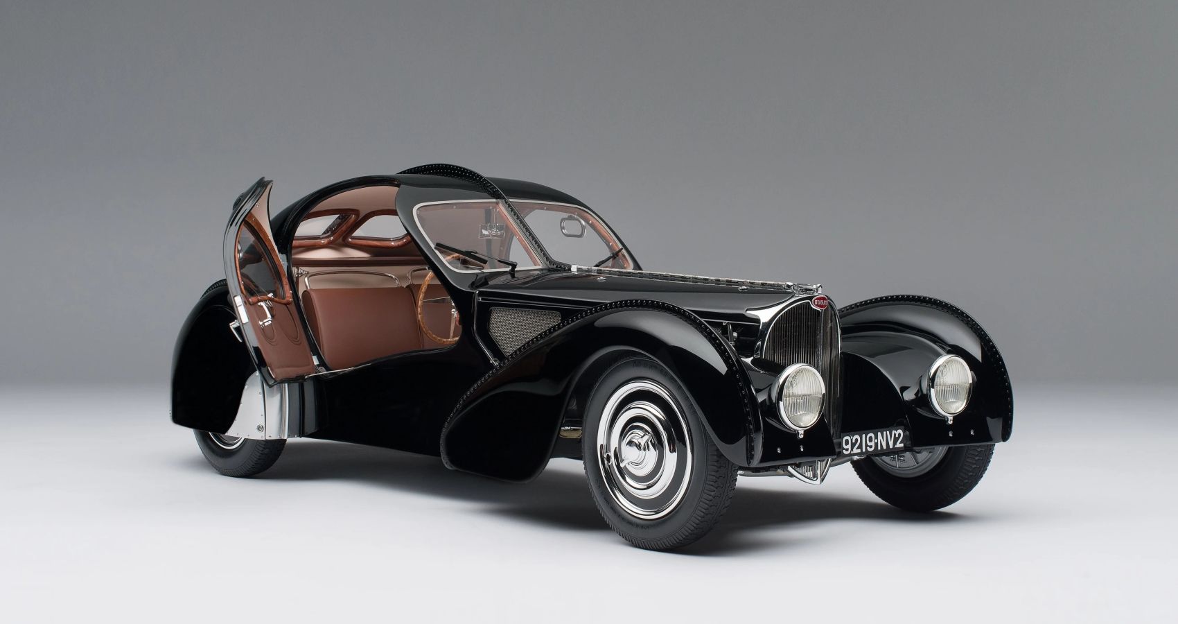 Bugatti Type 57SC La Voiture Noire Front Quarter View Scale Model