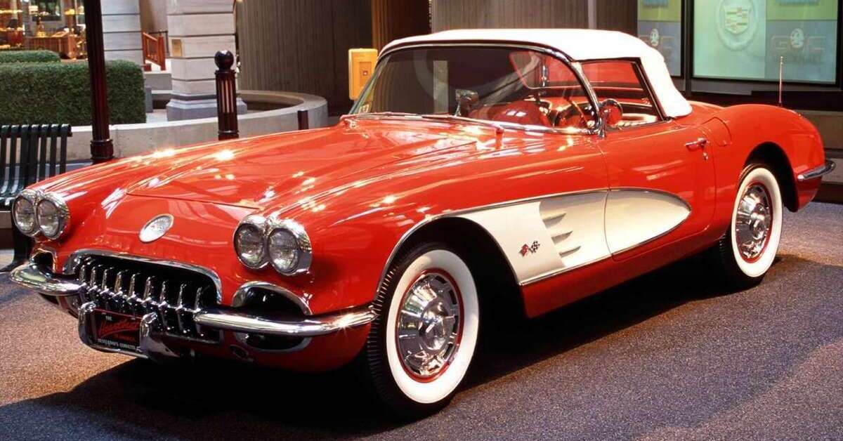 A red Chevrolet Corvette C1 parked