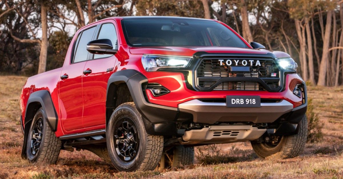 All-new 2023 Toyota Hilux GR-SPORT in red front third quarter cool truck hd wallpaper view