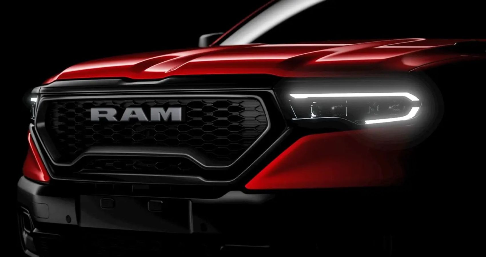 Detalhes da frente da caminhonete Ram Rampage