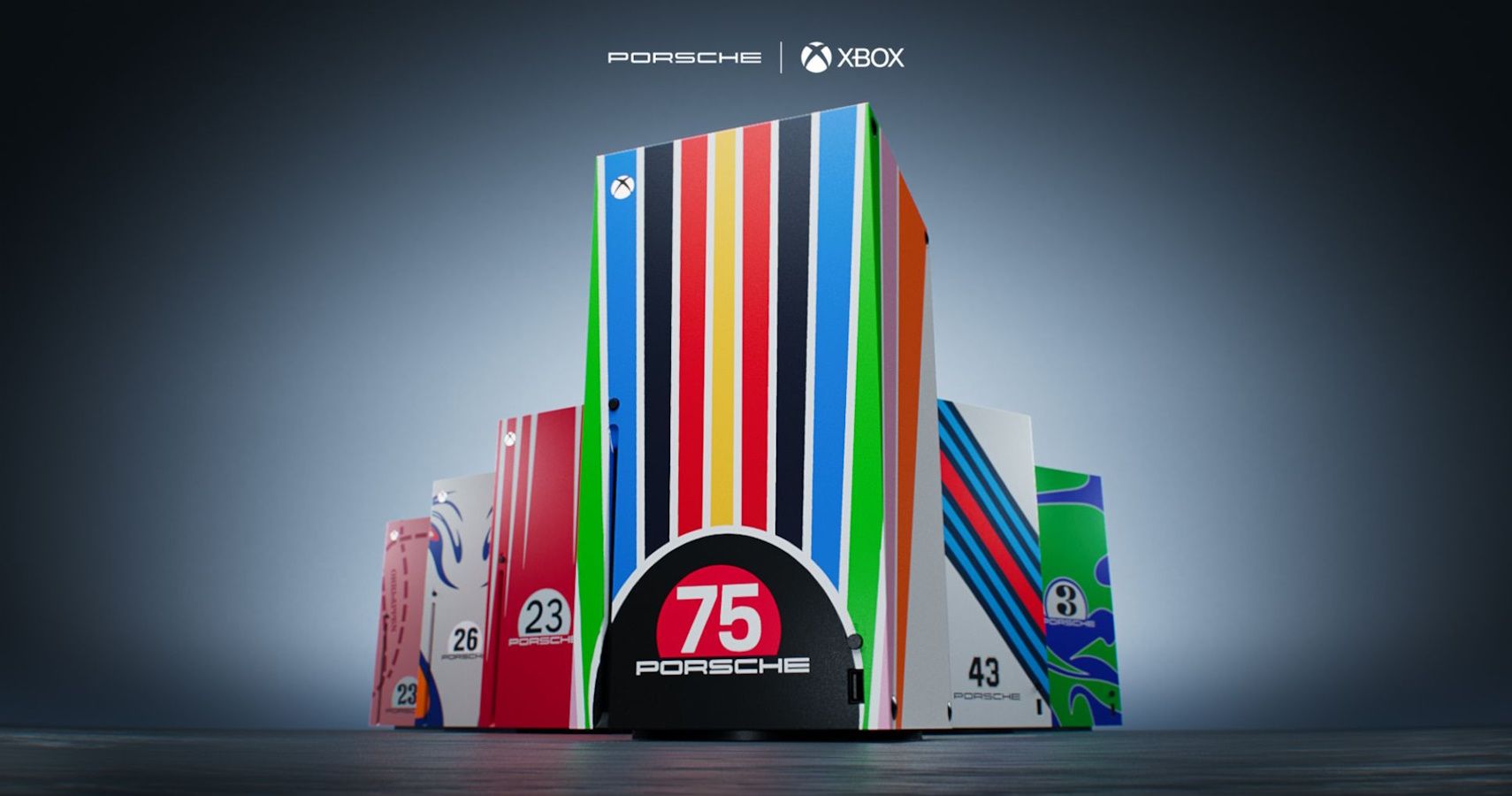 The six limited-edition Porsche-themed Xbox consoles