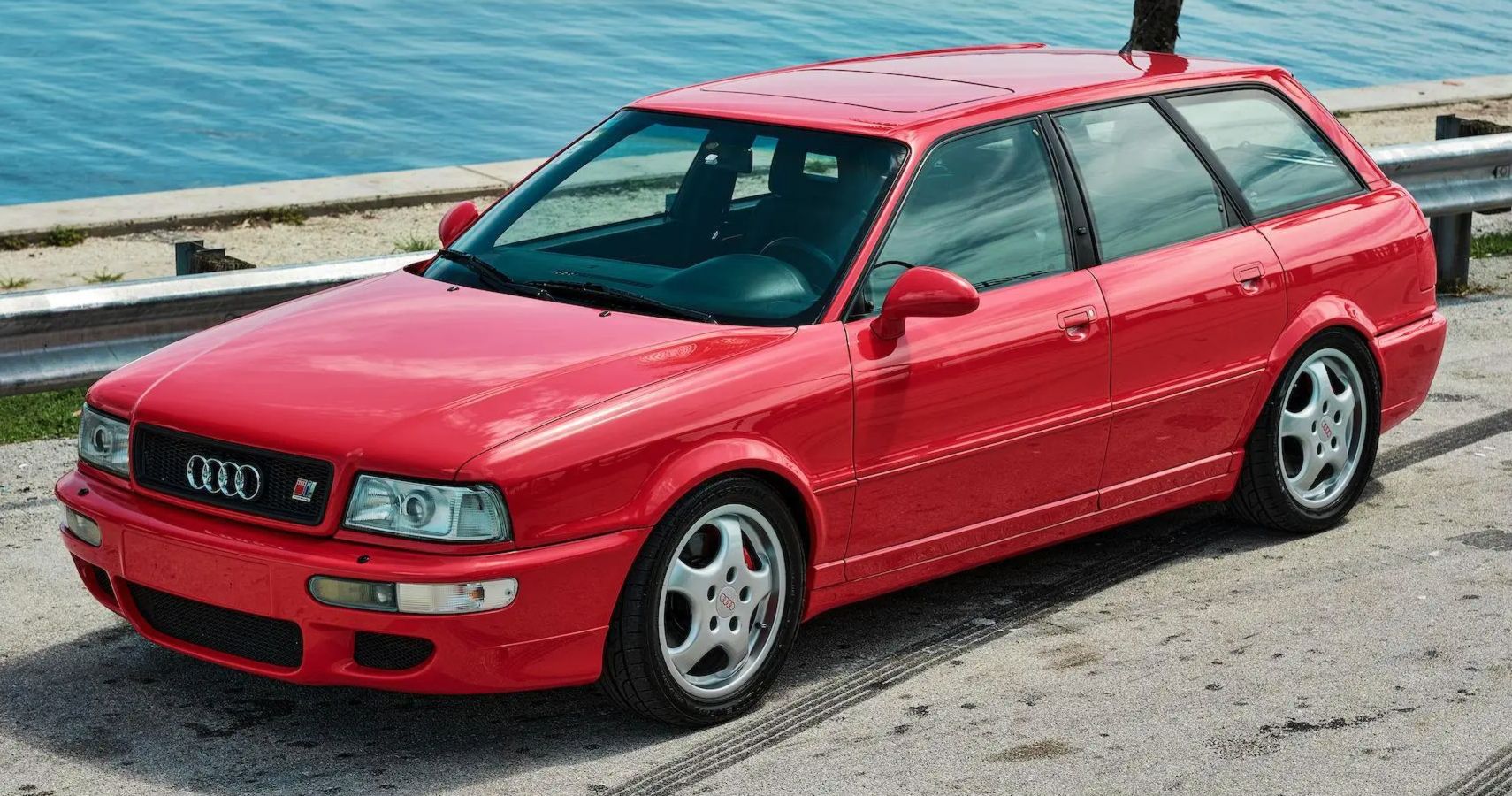 Red 1992 Audi RS2 Avant on the road