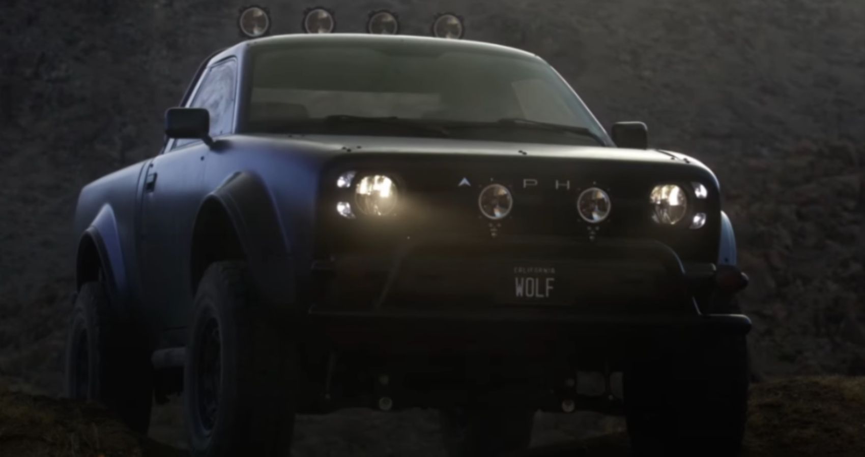 Alpha Wolf Pickup Truck prototype parked on a rock
