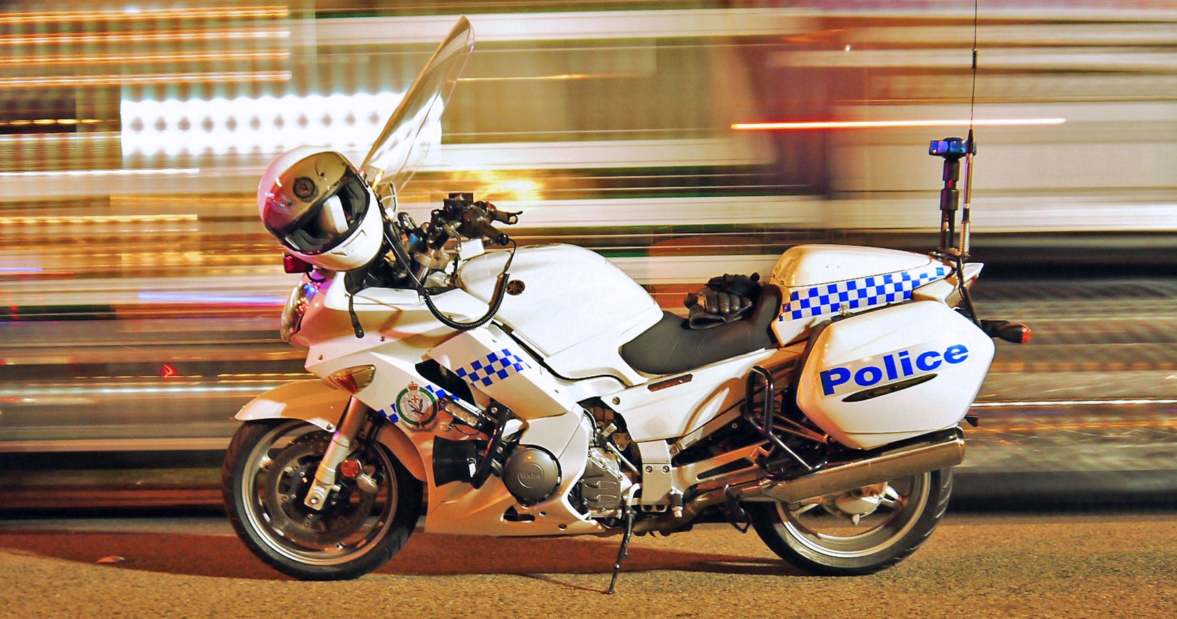 White and blue highway patrol bike 