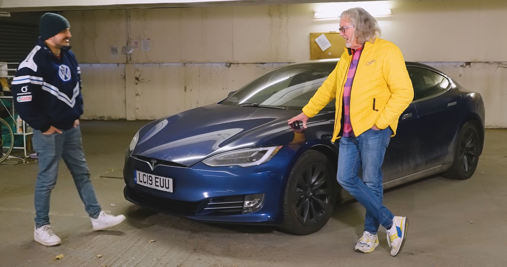 James May & Mike Brewer With Damaged Tesla Model S Long Range