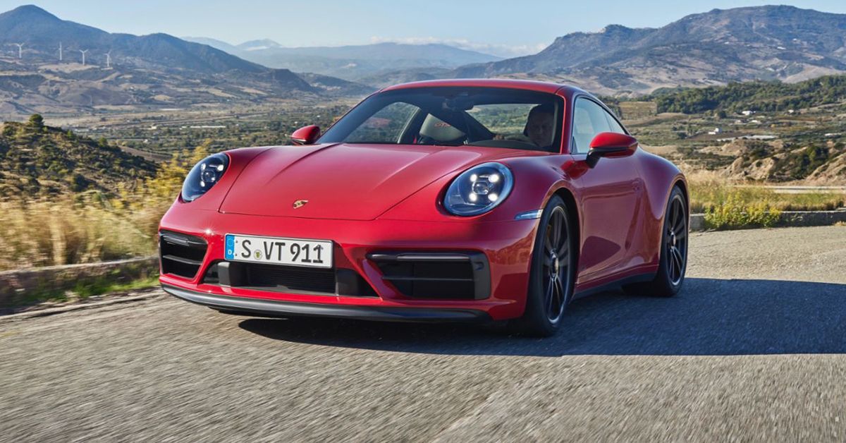 Red Porsche 911 Carrera 4 GTS On The Road