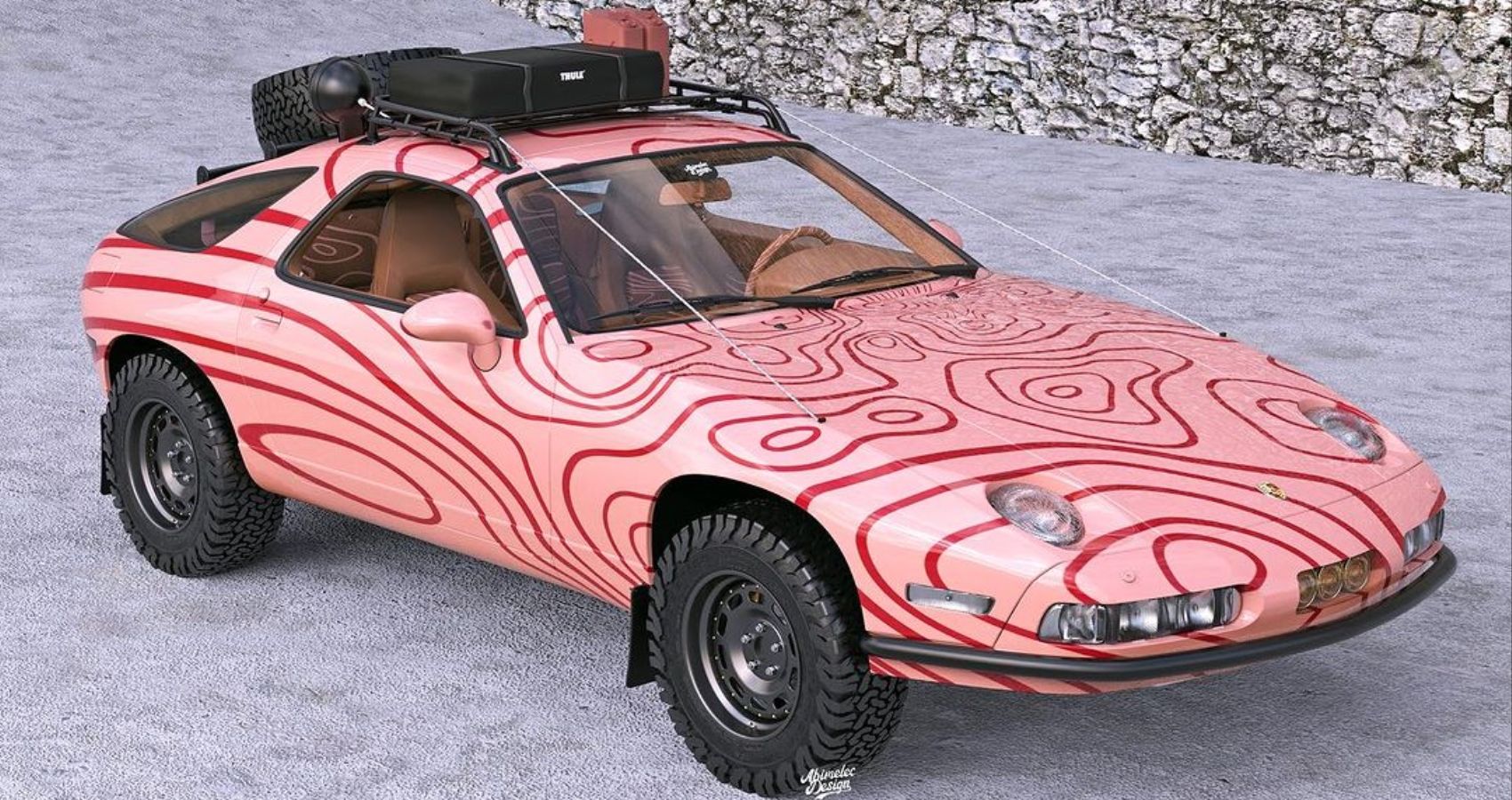 Porsche 928 Pink Pig Render from the front angle
