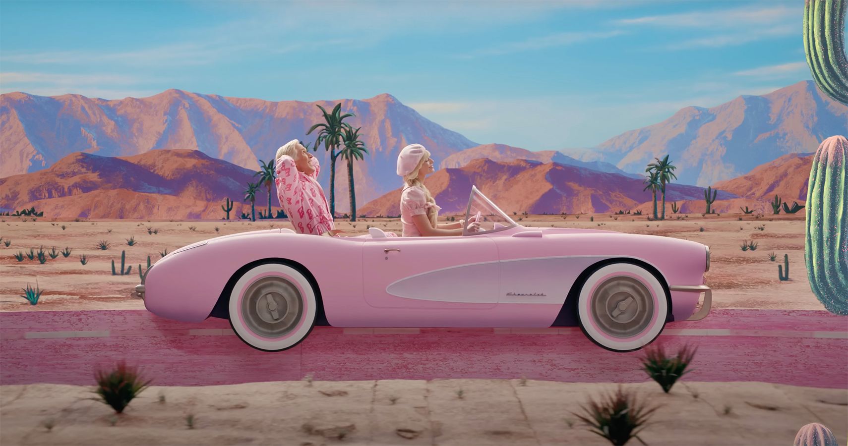 Barbie and Ken pink Chevrolet C1 Corvette side profile