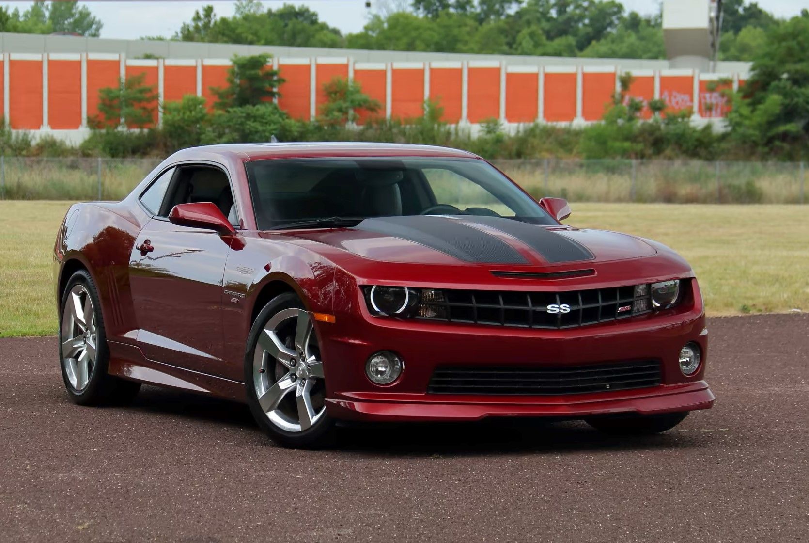 Red 2010 Chevrolet Camaro SS on track