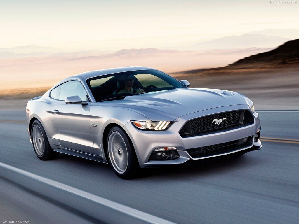 Silver 2015 Ford Mustang GT on the road