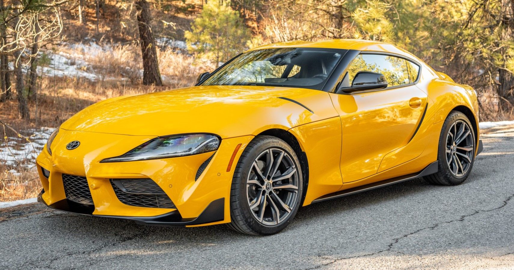 2020 Toyota Supra in yellow front third quarter view