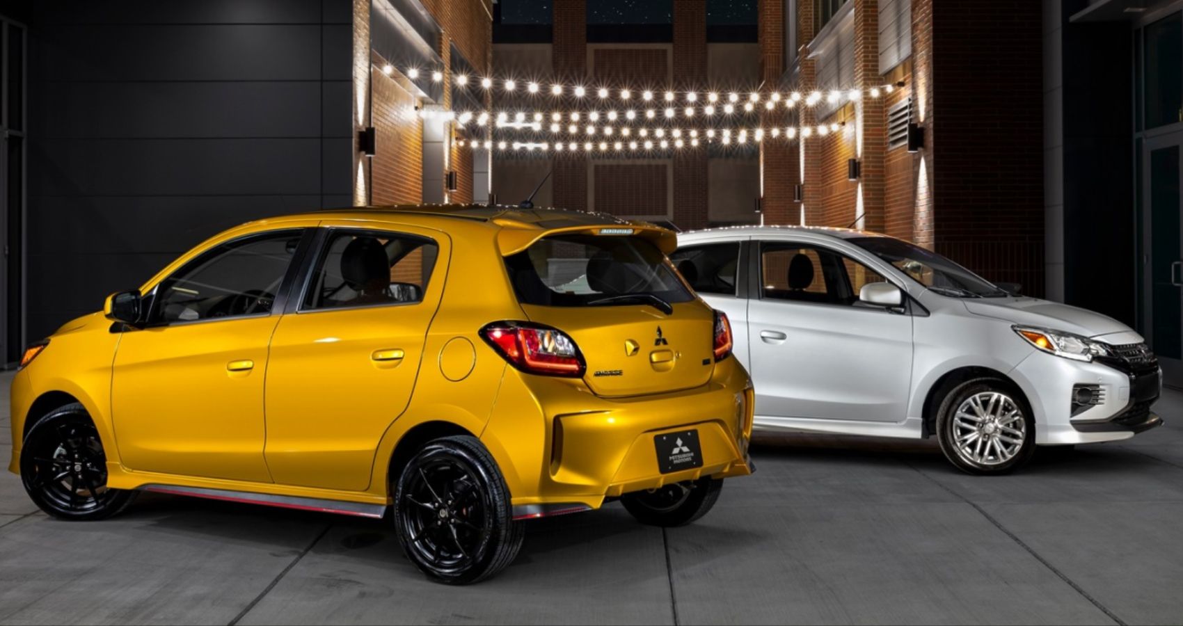 Mitsubishi Mirage Front And Rear View in yellow and white