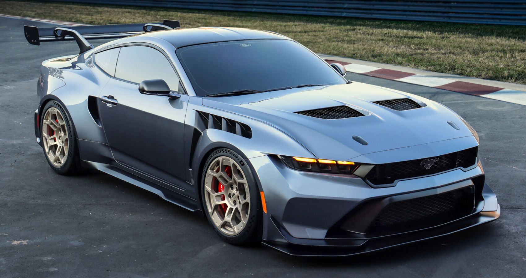 Front quarter view of Ford Mustang GTD on Track 