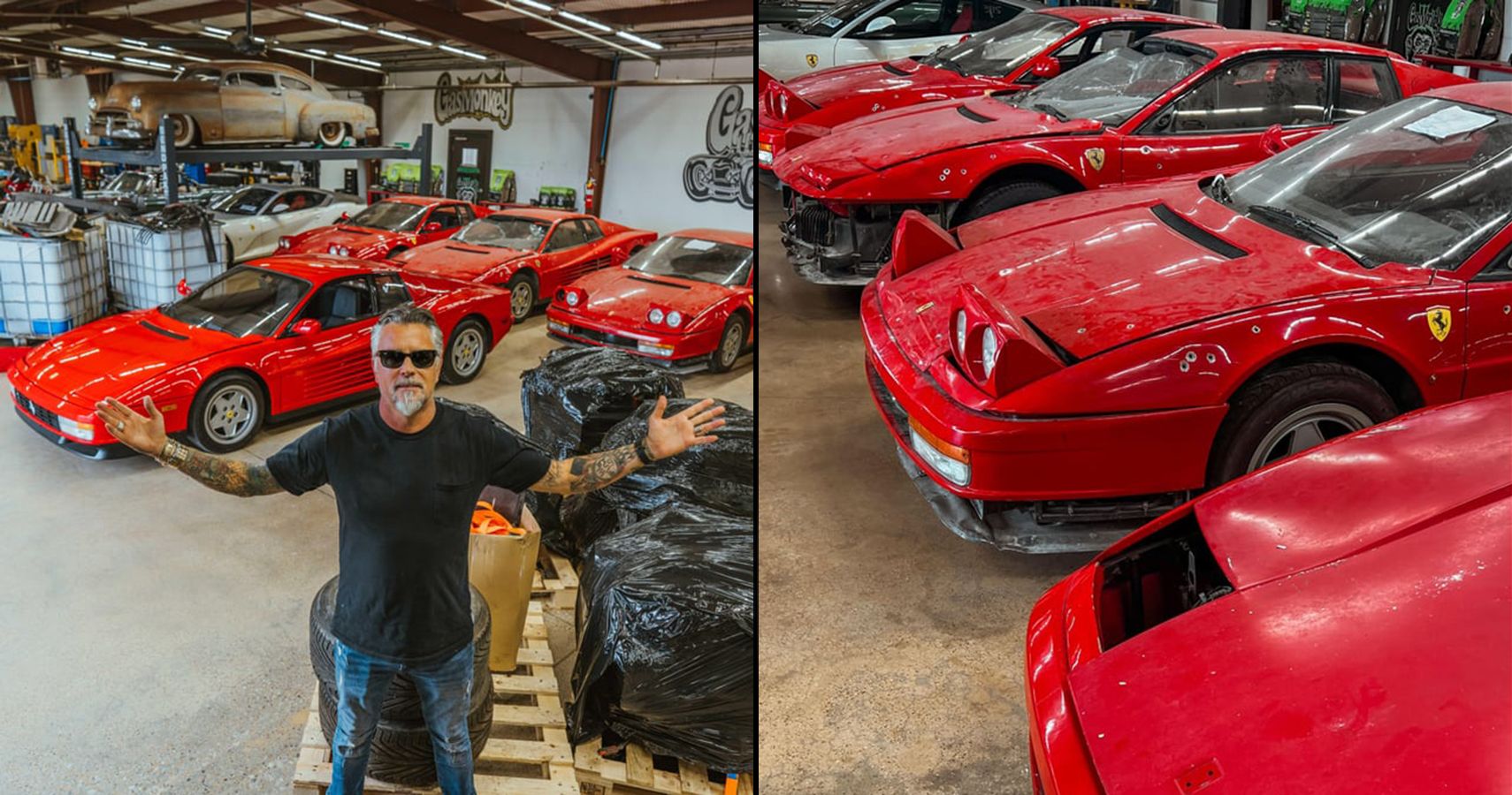 Richard Rawlings e cinco Ferrari Testarossa vermelhas