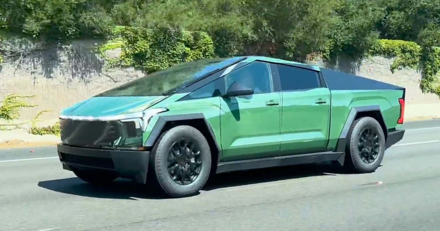 Tesla Cybertruck Cruising thr Highway Wrapped in Toyota Tundra Style