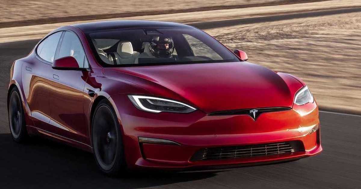 2023 Tesla Model S Plaid EV driving 