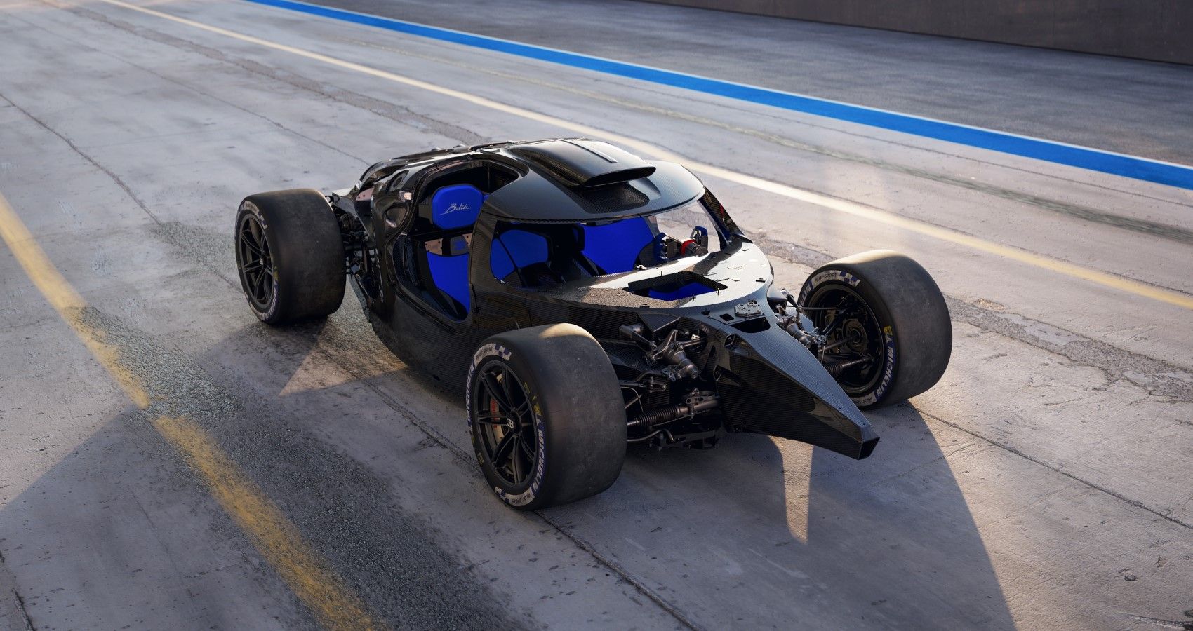 Bugatti Bolide rolling chassis, front quarter view