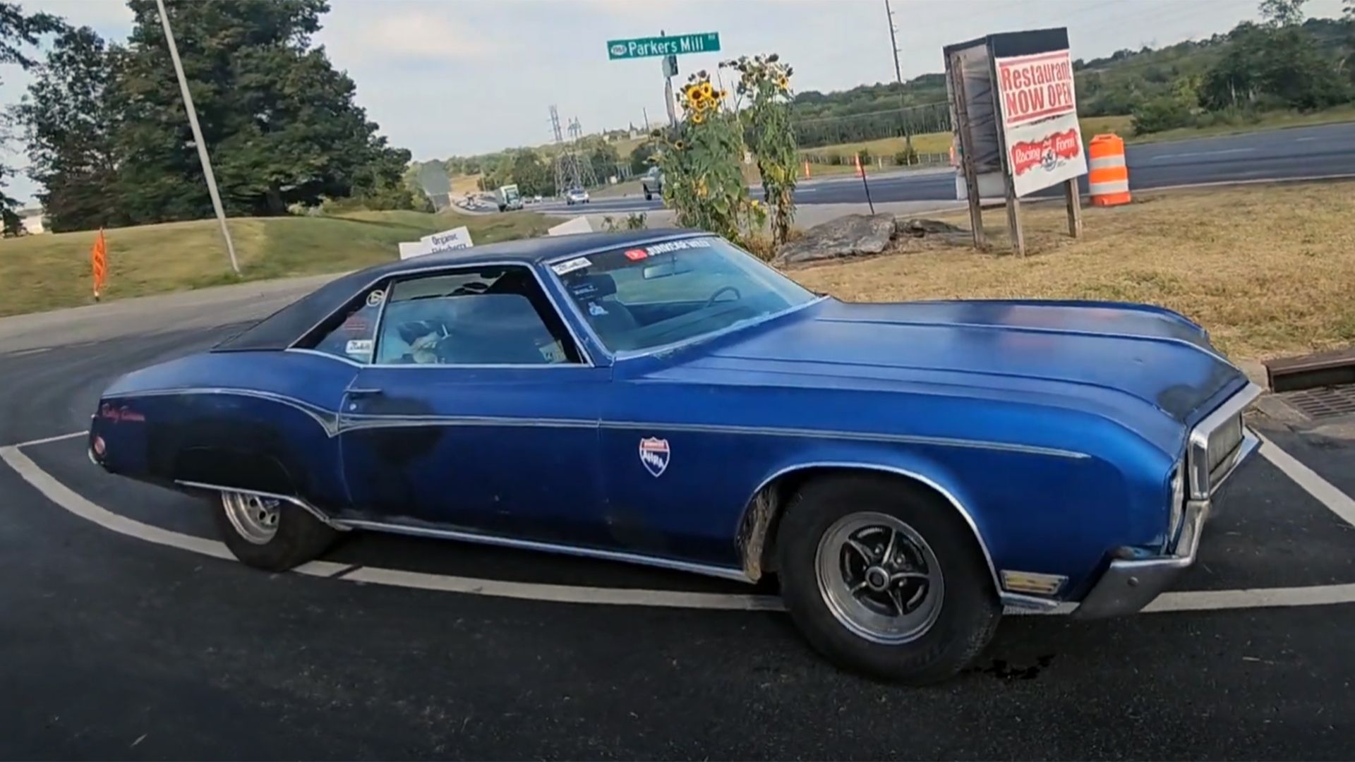 blue 1970 Buick Riviera road trip