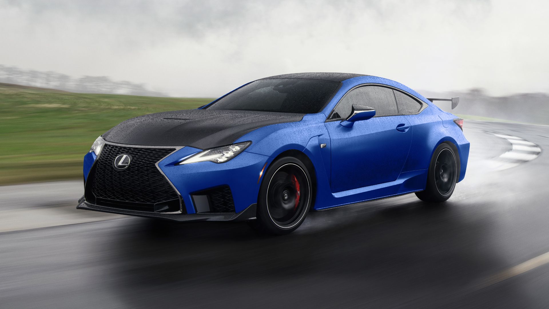 Blue V8-powered 2022 Lexus RC-F Fuji Speedway Edition in action, on the road