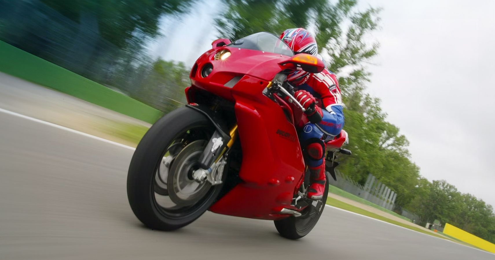 Red Italian superbike on track
