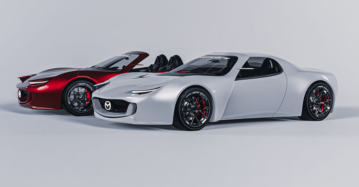 Red and white Mazda MX5 EV concept cars