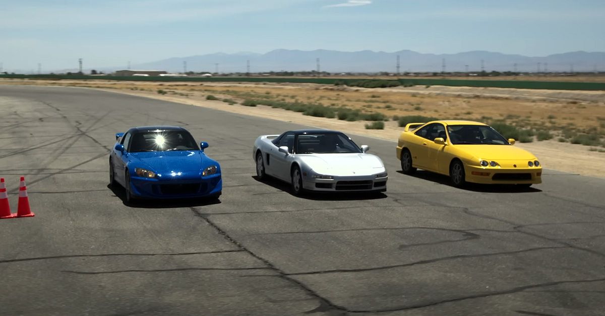 Drag Race e Roll Race Raro 2009 Honda S2000 CR vs.  O Acura NSX original de 1991 vs.  O Lendário Integra Tipo R 2001 