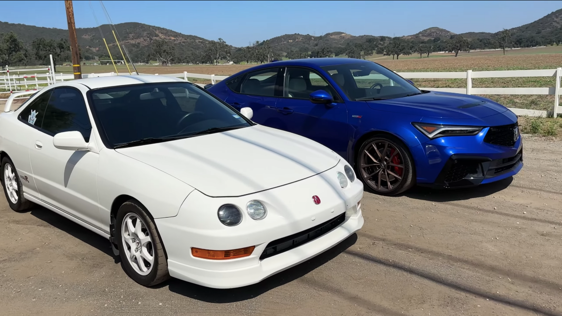 1998 Acura Integra Type R and 2024 Acura Integra Type S parked side by side