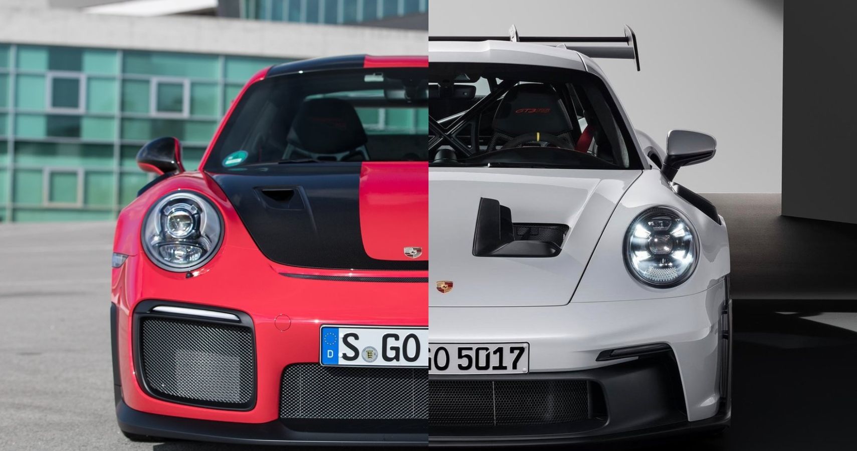 Porsche 911 GT2 RS Vs GT3 RS front fascia comparison view