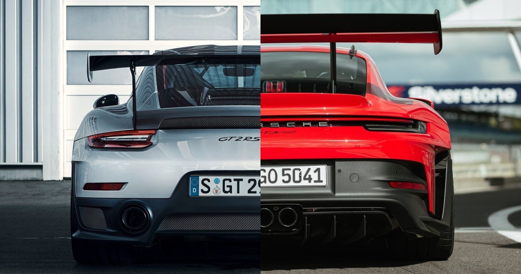 Porsche 911 GT2 RS Vs GT3 RS rear fascia comparison view