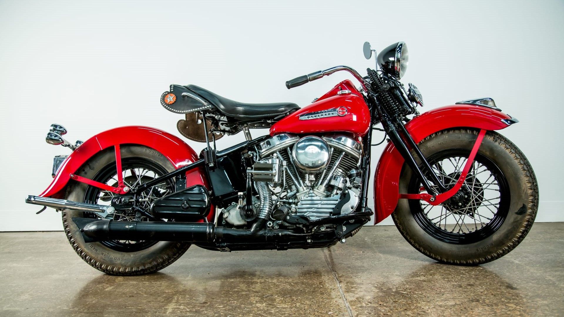 1948 Harley-Davidson Panhead in red side profile view