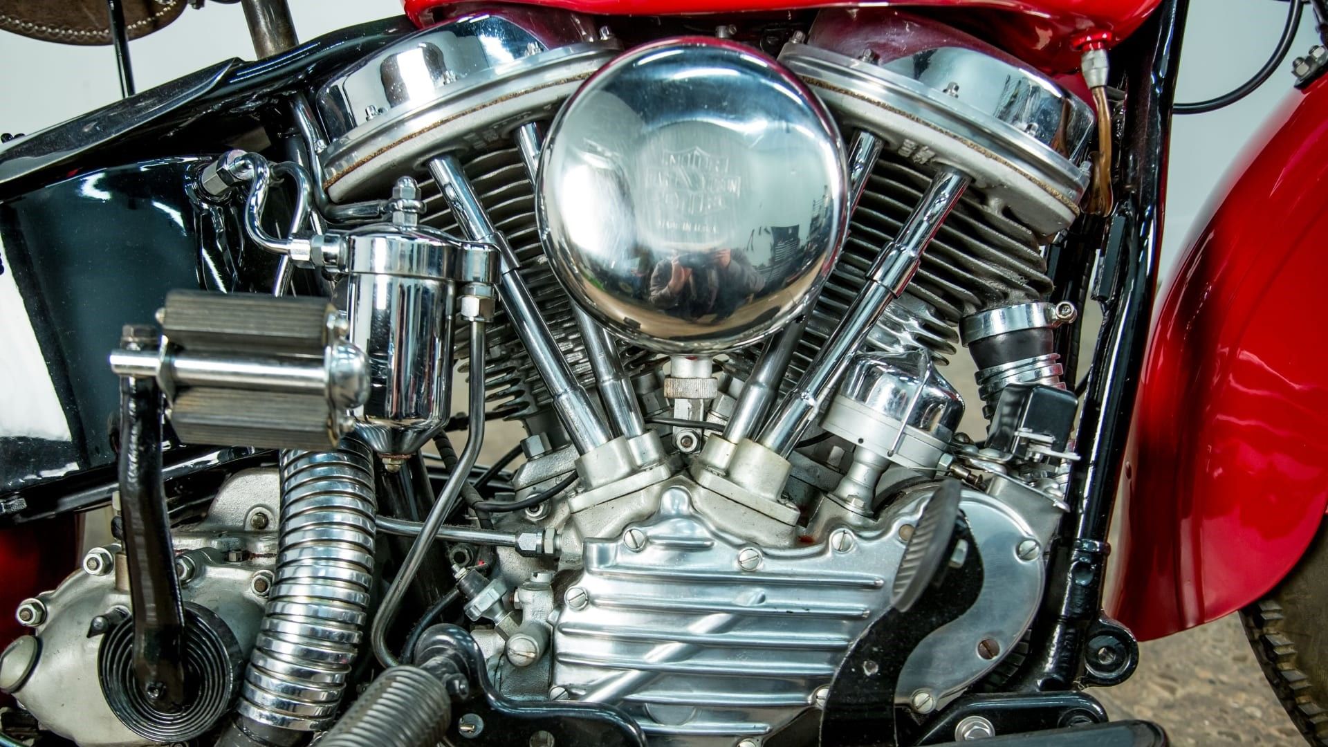 1948 Harley-Davidson Panhead V-Twin engine close-up shot