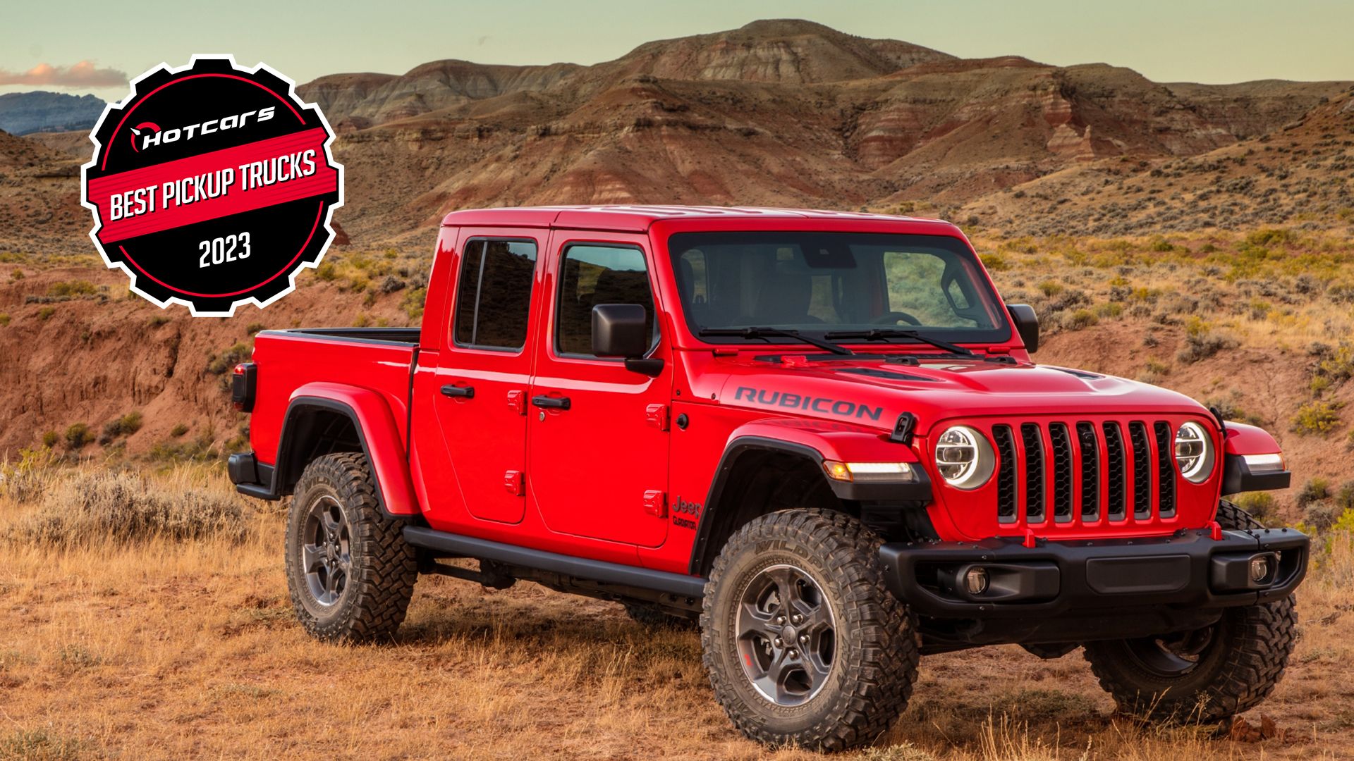 Red 2023 Jeep Gladiator Rubicon parked off-road