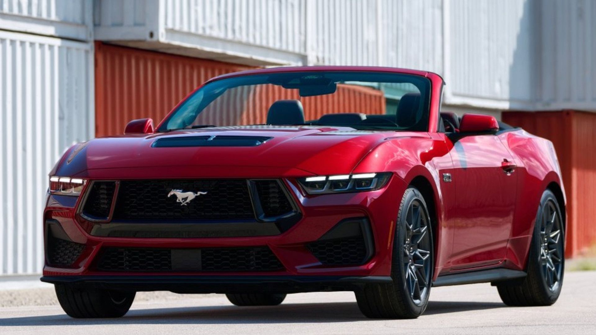 A Red 2024 Mustang GT Convertible with the Top Down 